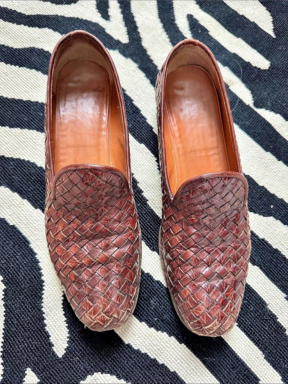 Vintage Salvatore Ferragamo Intrecciato Woven Leather Loafers Brown US 9.5 AA